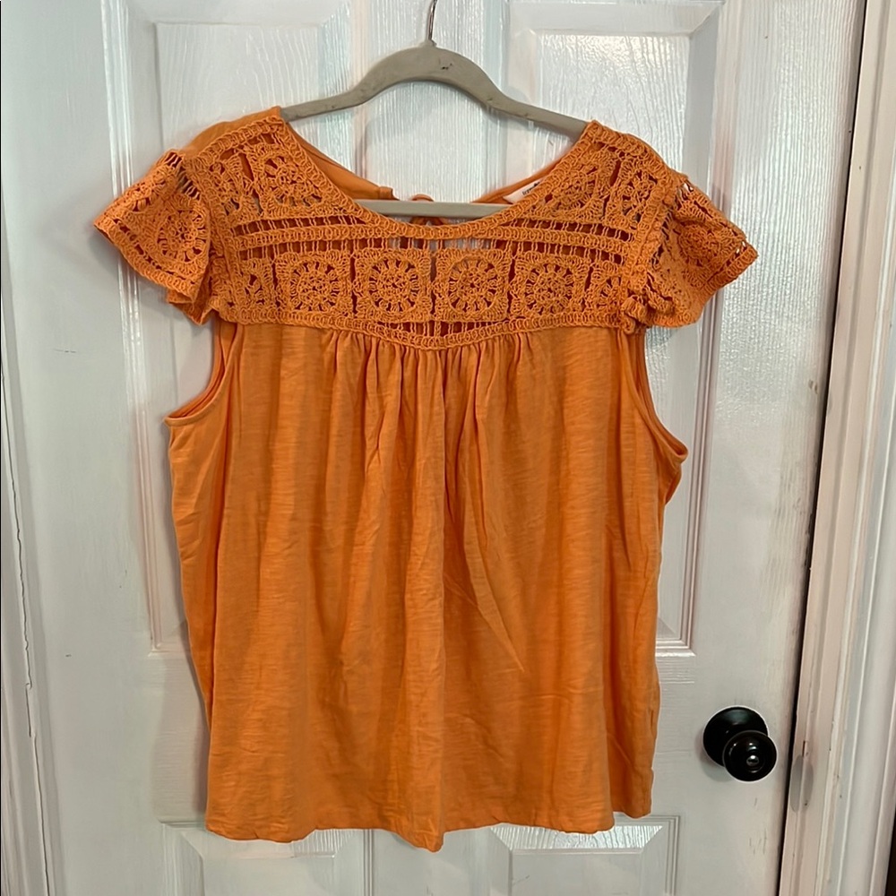 Orange Crochet Detail Women's Top
